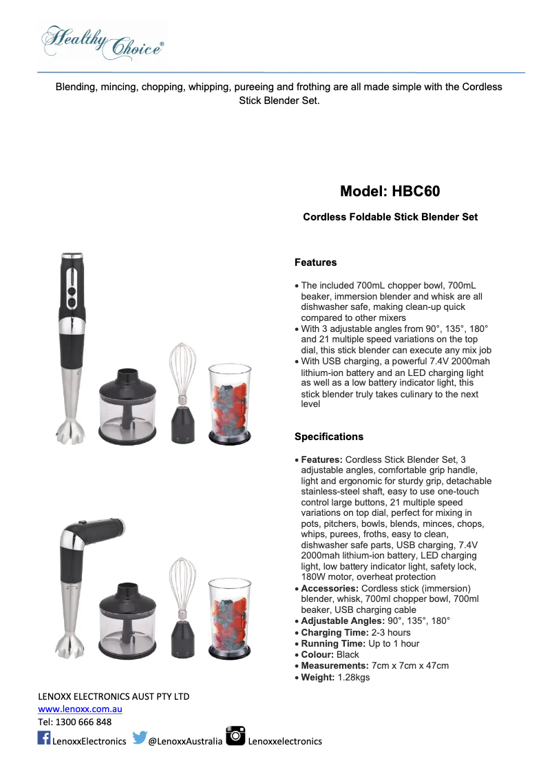 Page 1 of the manual Technical Sheet Healthy Choice HBC60