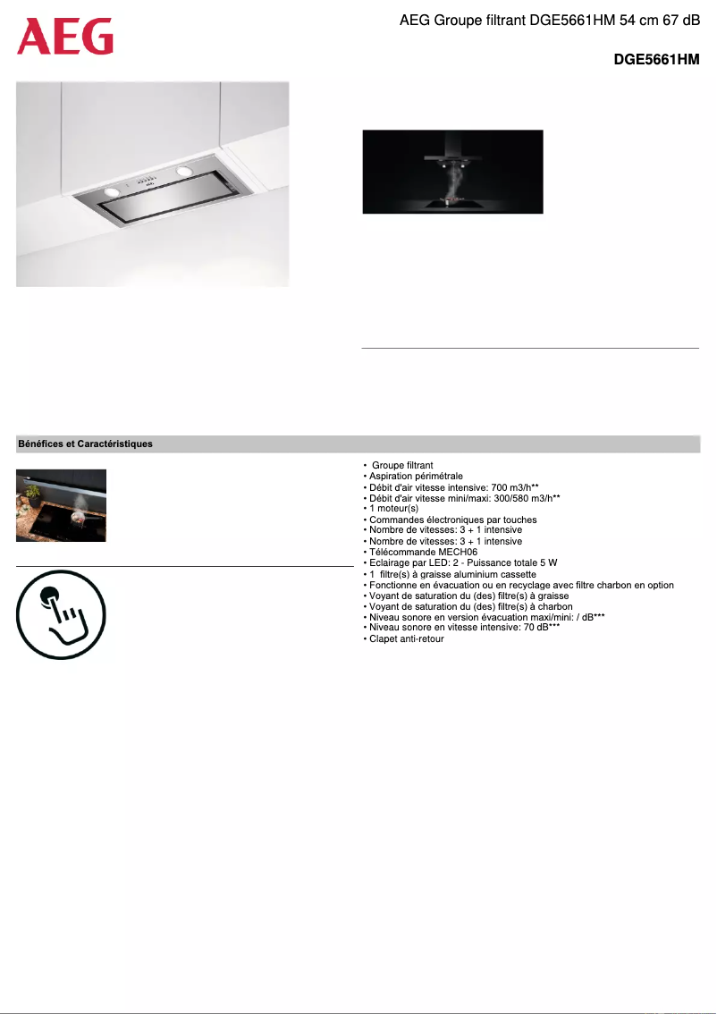 Page 1 de la notice Fiche technique AEG DGE5661HM