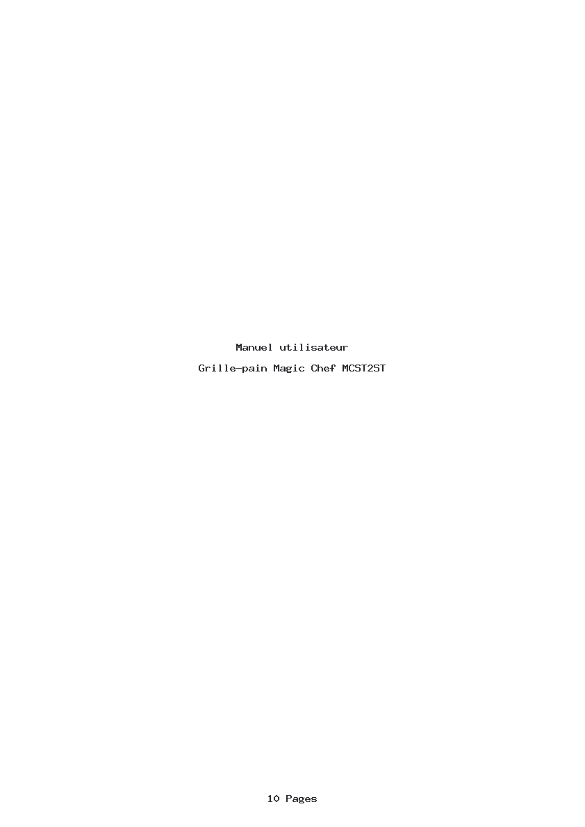 Page 1 de la notice Manuel utilisateur Magic Chef MCST2ST