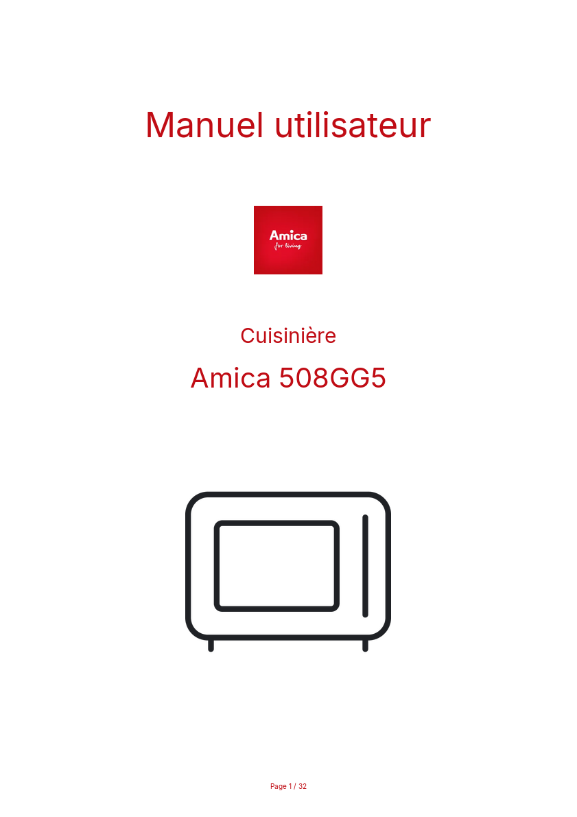 Page 1 de la notice Manuel utilisateur Amica 508GG5