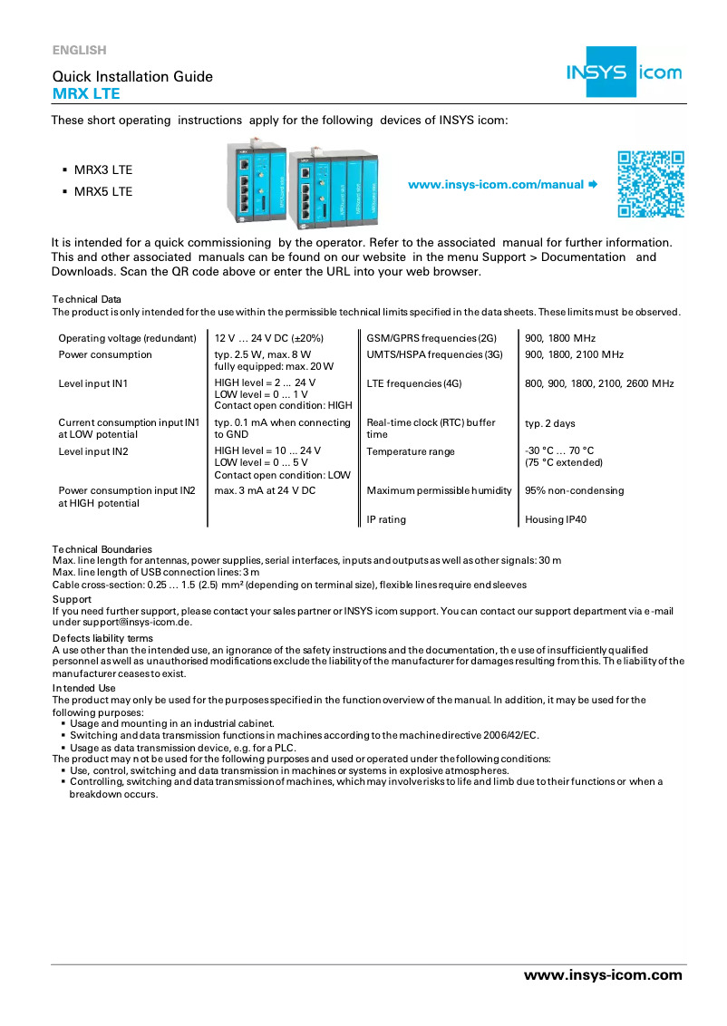 Page 1 de la notice Manuel utilisateur Insys MRX3 LTE
