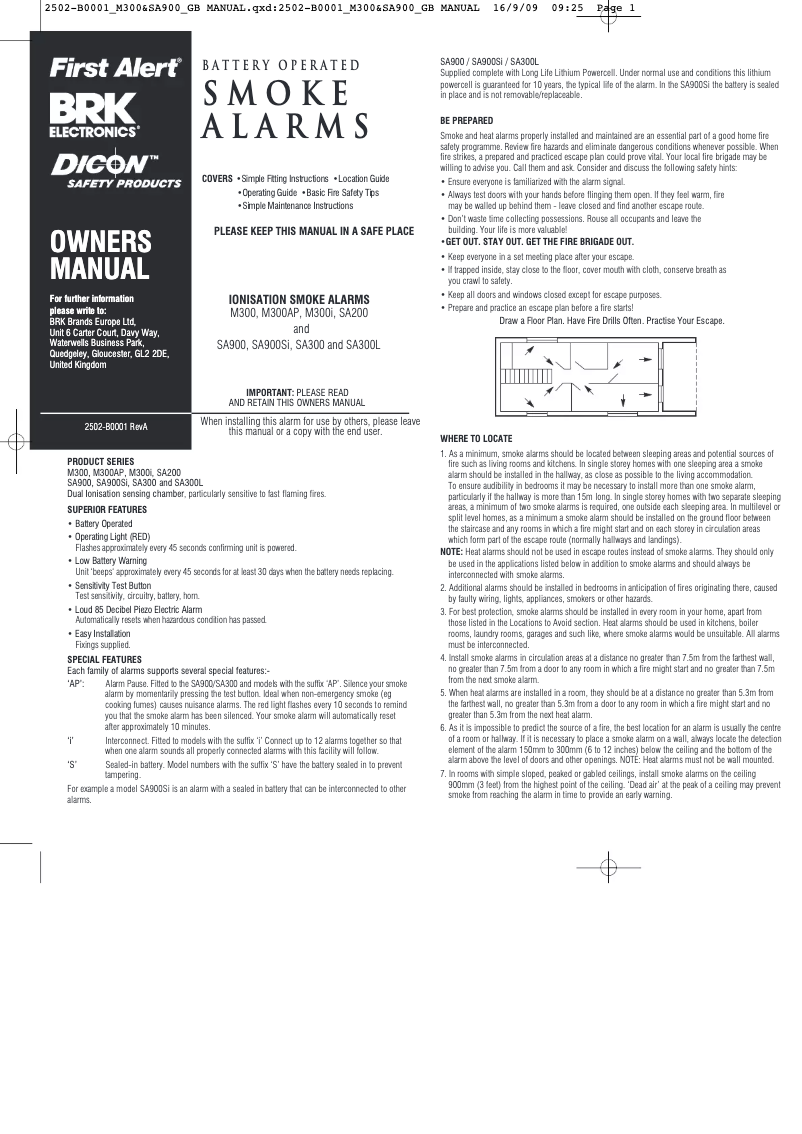 Page 1 de la notice Manuel utilisateur First Alert SA900SI