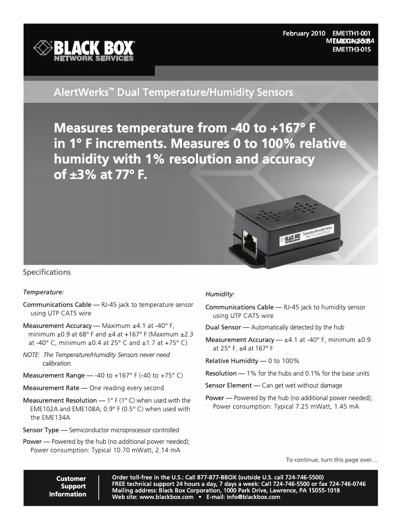 Page 1 de la notice Manuel utilisateur Black Box AlertWerks EME1TH2