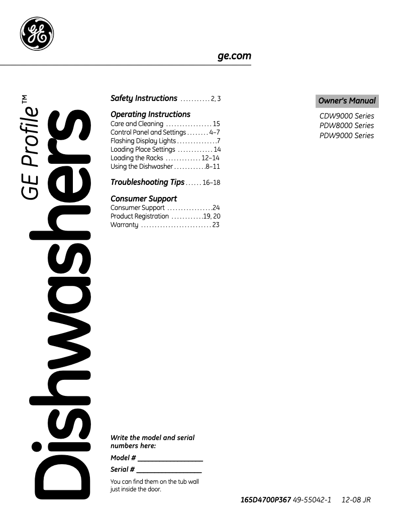 Page n°1 - Manuel d'utilisation et d'entretien GE Profile PDW8400NBB