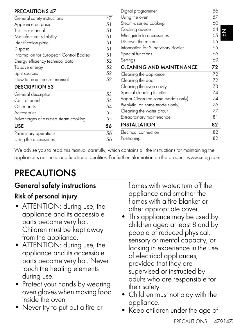 Página 1 del manual Manual de usuario Smeg SO6401S2B