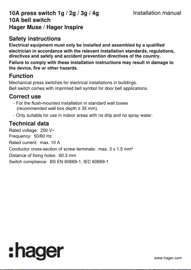 Page 1 de la notice Manuel utilisateur Hager WGCXL111BAS