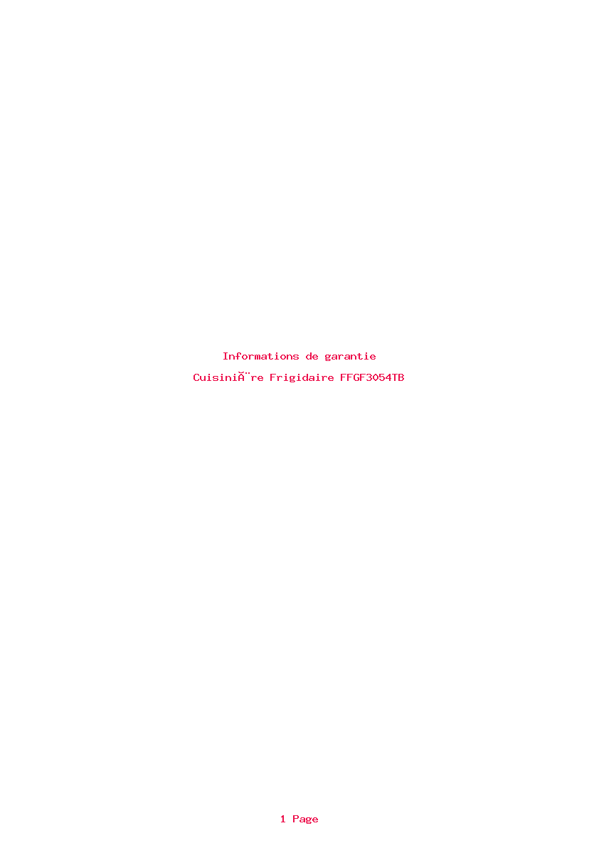 Page 1 de la notice Informations de garantie Frigidaire FFGF3054TB