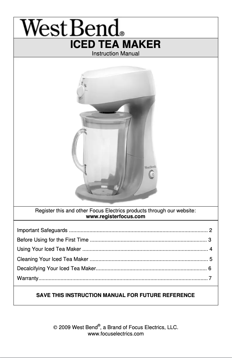 Page 1 de la notice Manuel utilisateur WestBend 68303