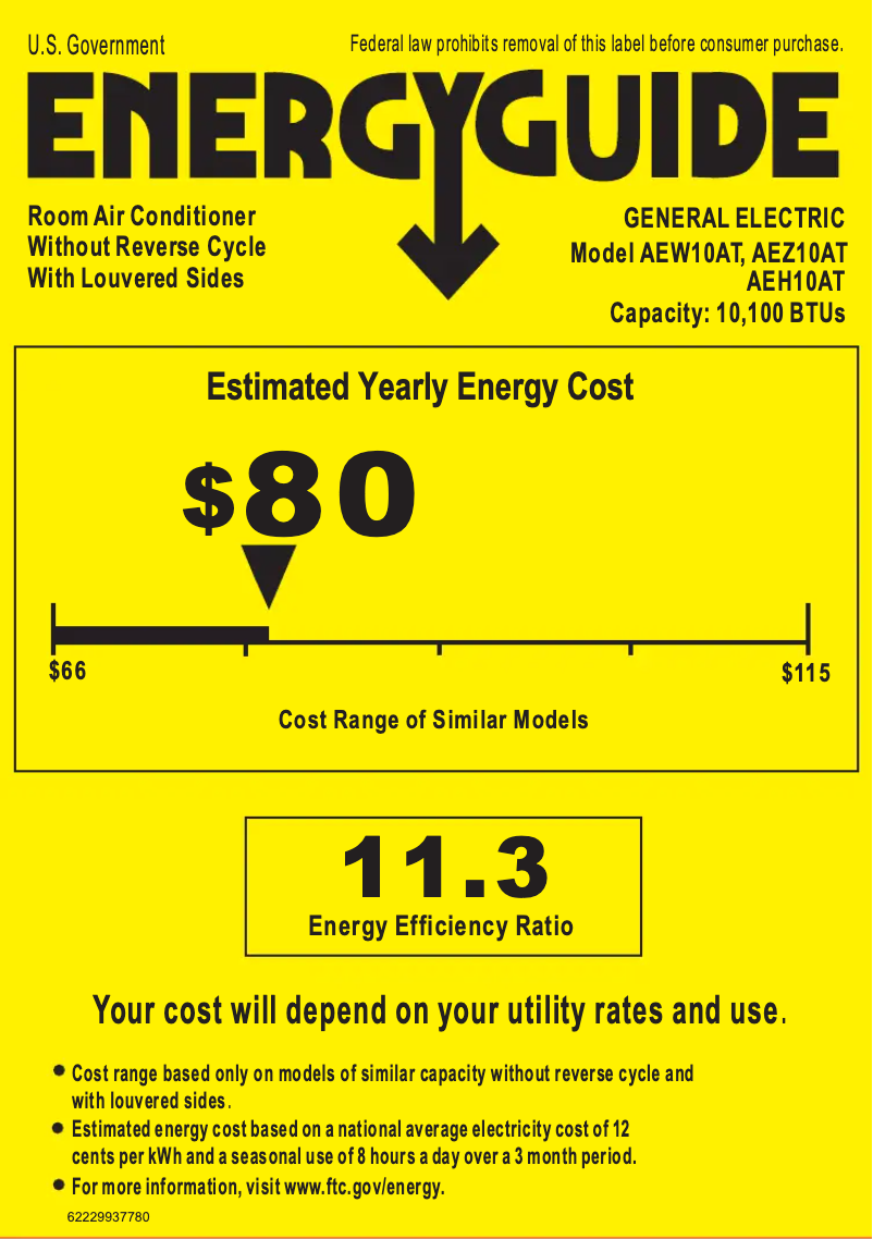 Página 1 del manual Etiqueta energética GE AEH10AT