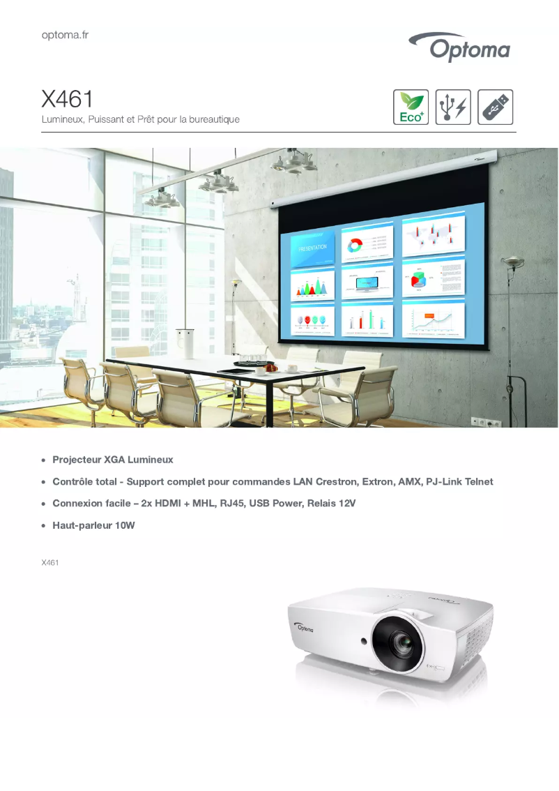 Page 1 de la notice Fiche technique Optoma X461