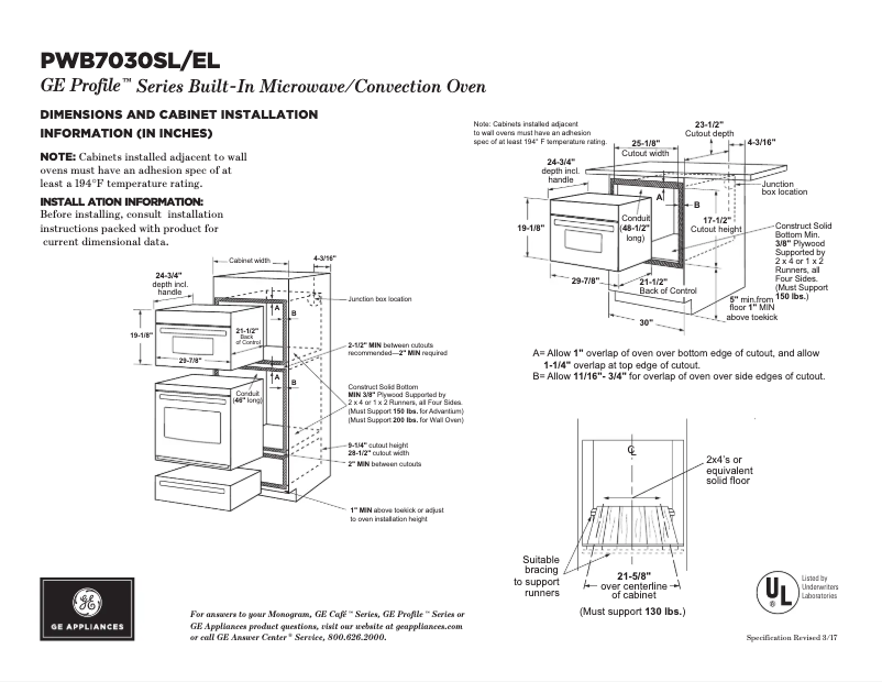 Page 1 de la notice Fiche technique GE Profile PWB7030SLSS