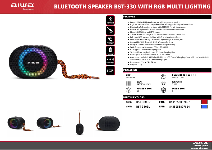 Page 1 de la notice Fiche technique Aiwa BST-330