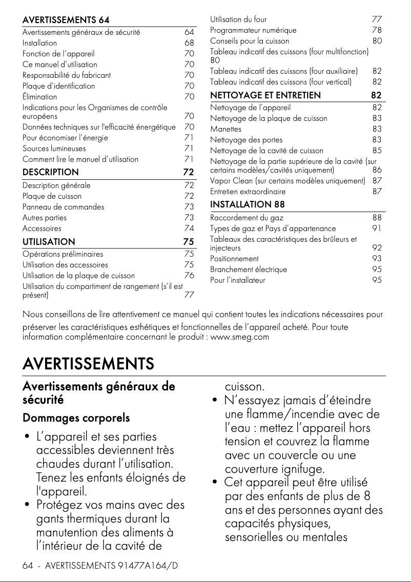 Página 1 del manual Ficha técnica Smeg TR103BL