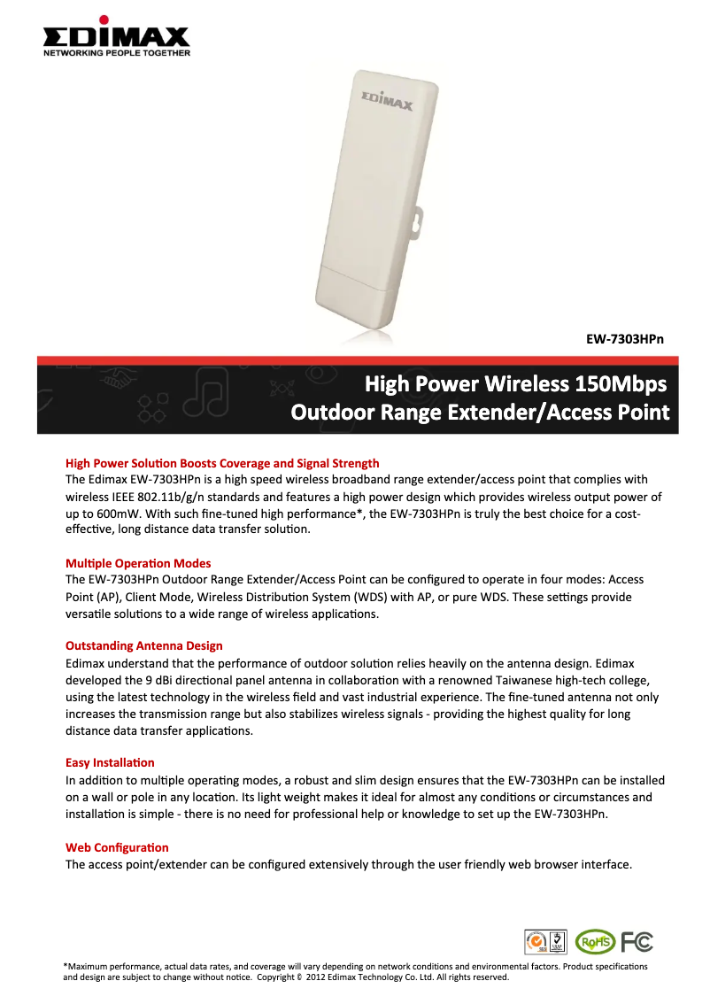 Page 1 de la notice Manuel utilisateur Edimax EW-7303HPn