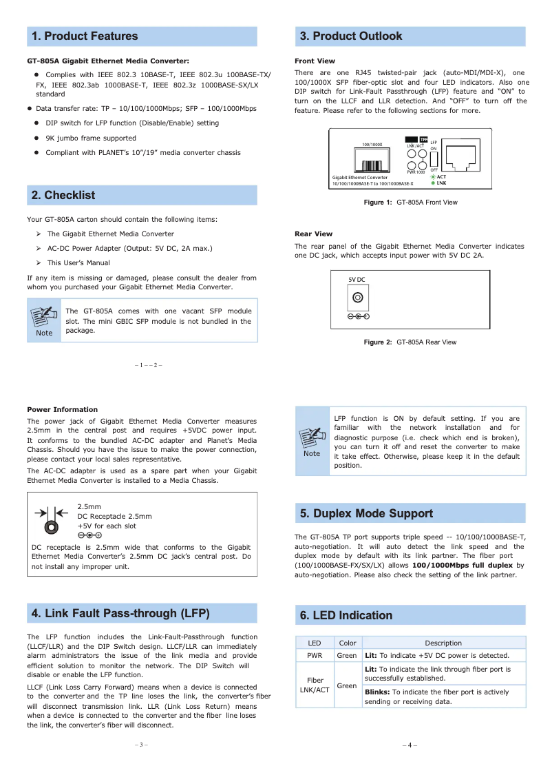Page 1 de la notice Manuel utilisateur Planet GT-806B60