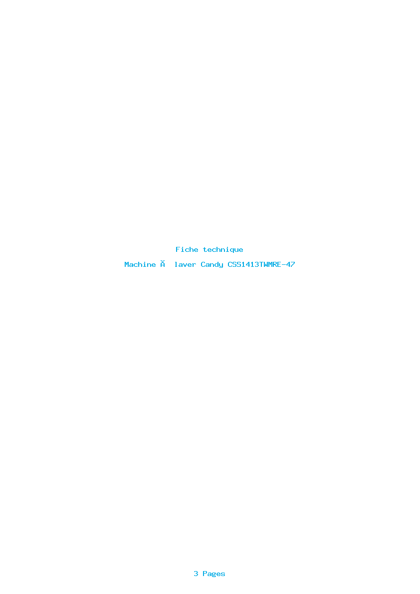 Page 1 de la notice Fiche technique Candy CSS1413TWMRE-47