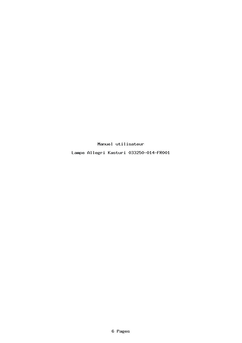 Page 1 de la notice Manuel utilisateur Allegri Kasturi 033250-014-FR001