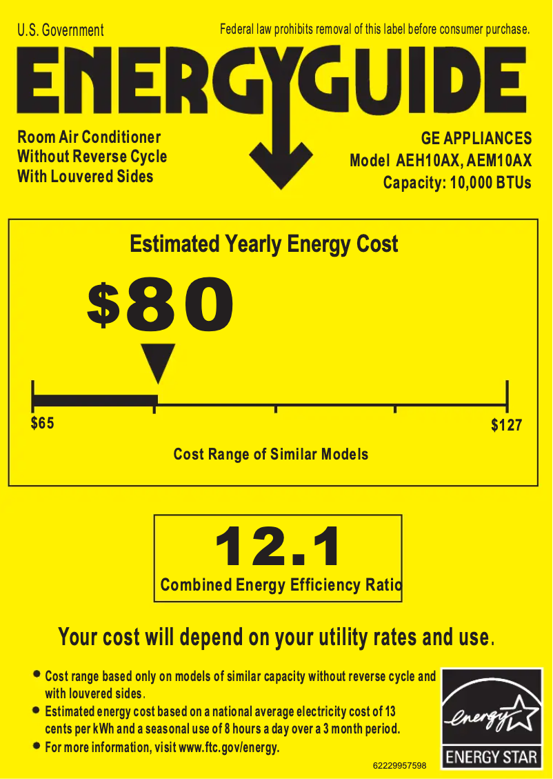 Página 1 del manual Etiqueta energética GE AEM10AX