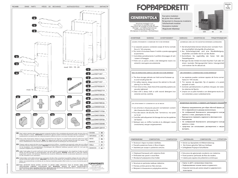 Page 1 de la notice Manuel utilisateur Foppapedretti Cenerentola 18