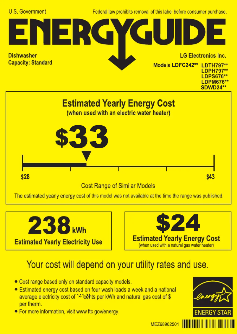 Page 1 de la notice Label énergétique LG MFL69261741