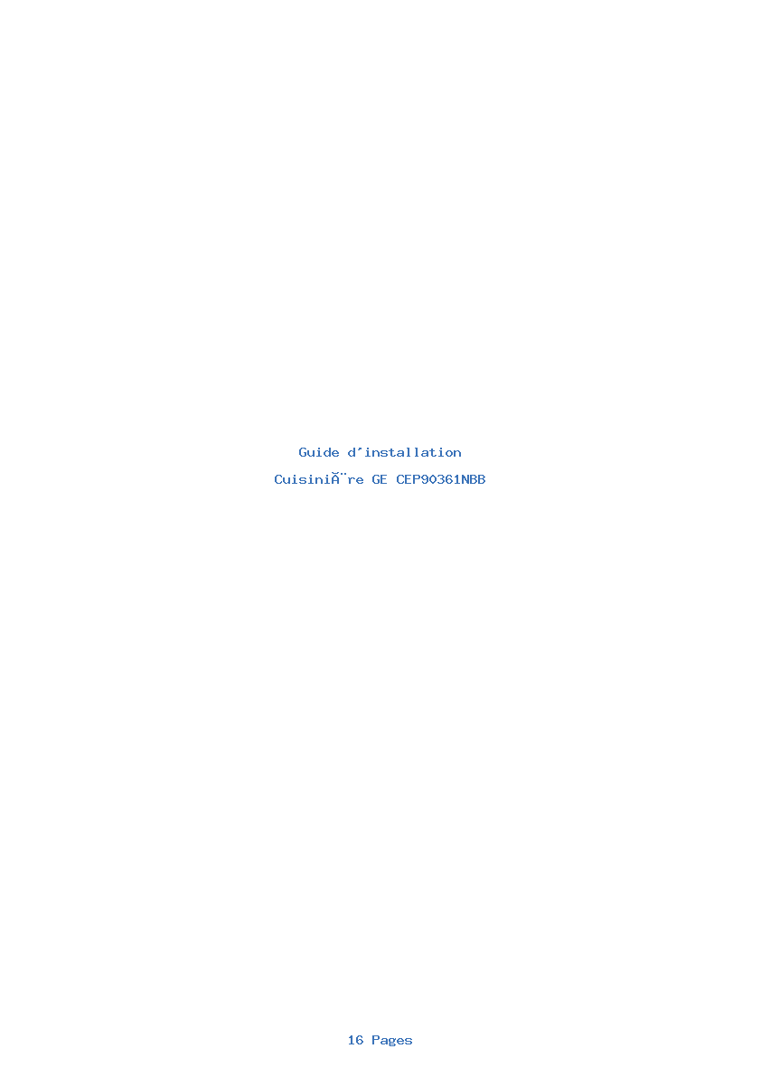 Page 1 de la notice Guide d'installation GE CEP90361NBB