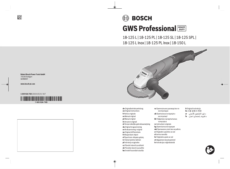 Page 1 de la notice Manuel utilisateur Bosch GWS 18-125 SL Professional