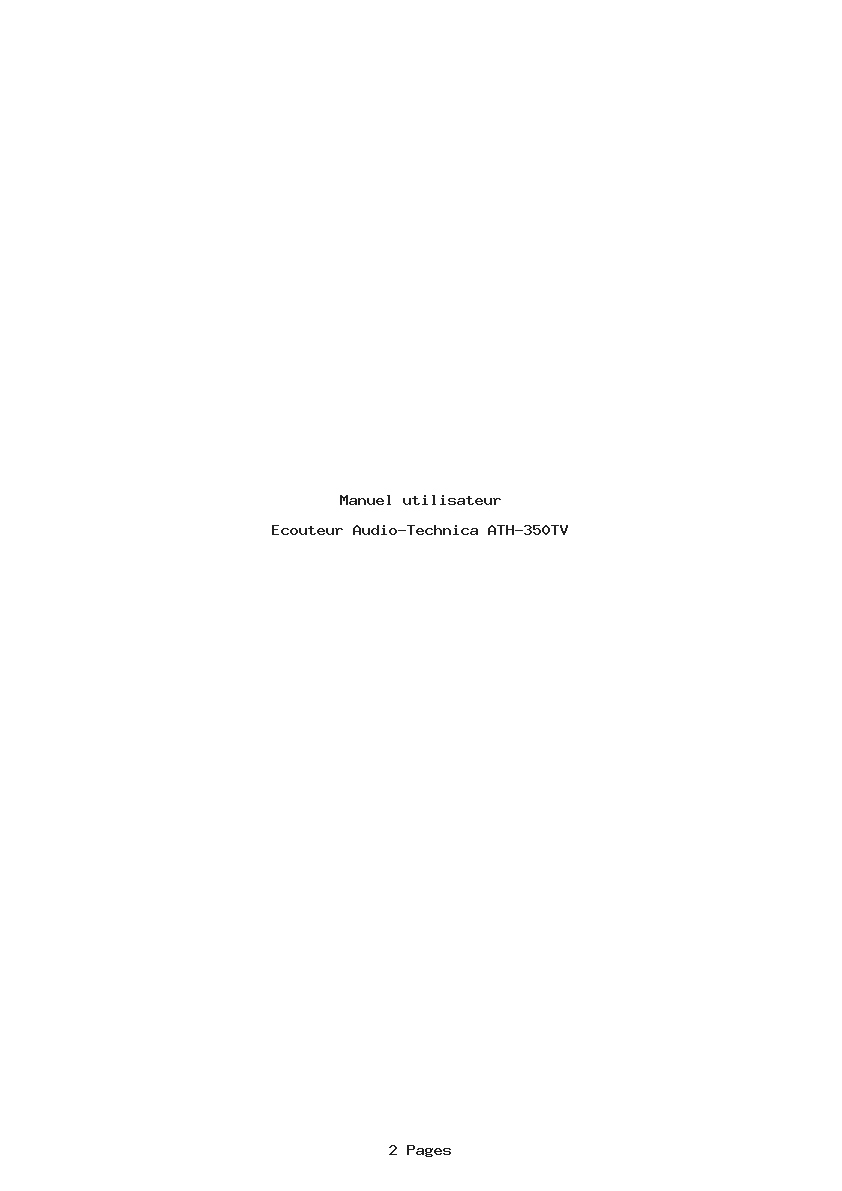 Page 1 de la notice Manuel utilisateur Audio-Technica ATH-350TV