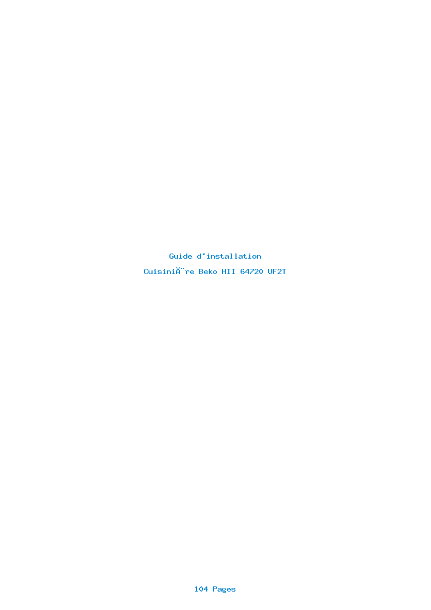 Page 1 de la notice Guide d'installation Beko HII 64720 UF2T