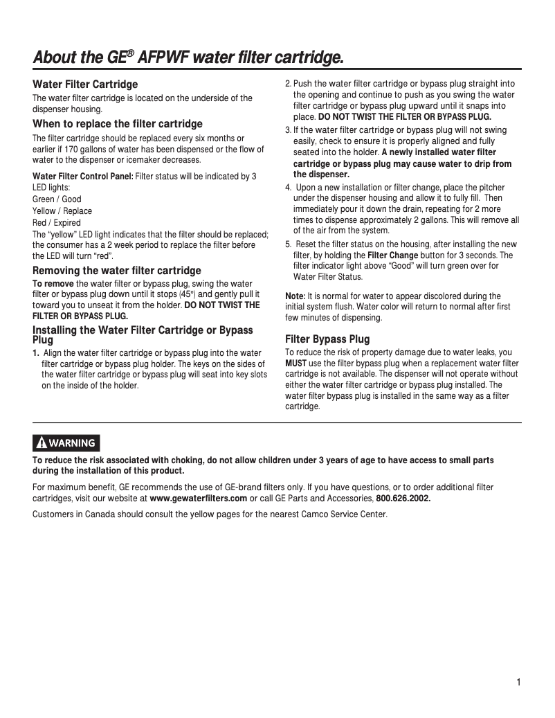 Página 1 del manual Manual de usuario GE AFPWF