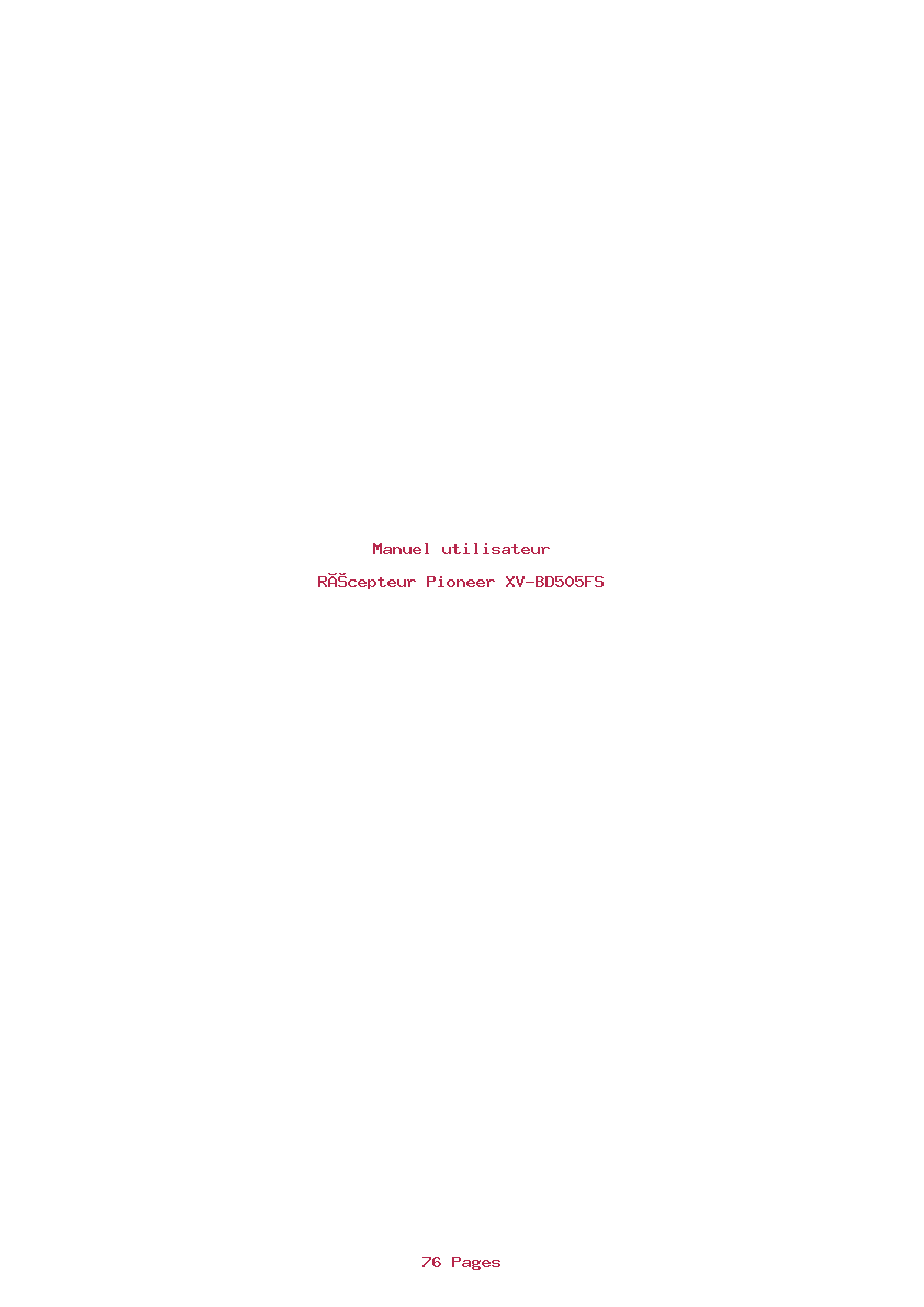 Page 1 de la notice Manuel utilisateur Pioneer XV-BD505FS