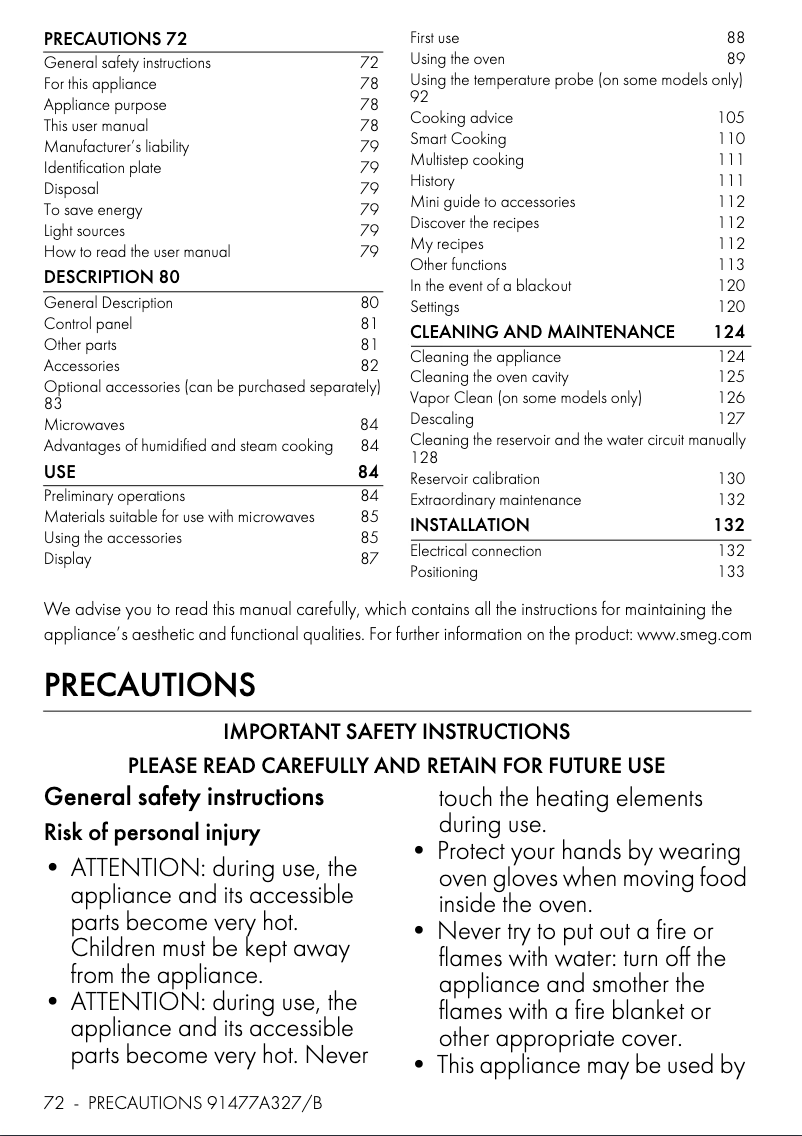 Page 1 de la notice Manuel utilisateur Smeg SO4104APG
