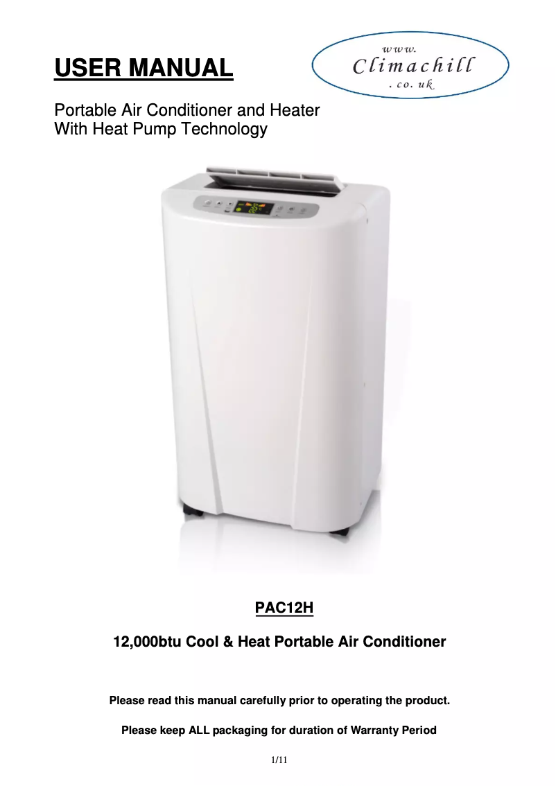 Página 1 del manual Manual de usuario Climachill PAC12H