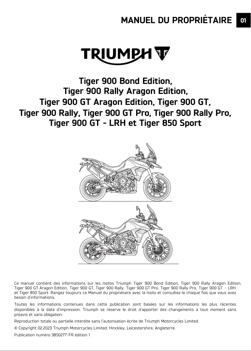 Page 1 de la notice Manuel utilisateur Triumph Tiger 900 Rally Pro (2021)