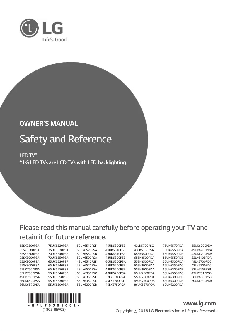 Page 1 of the manual User Manual LG 55SK8500PSA