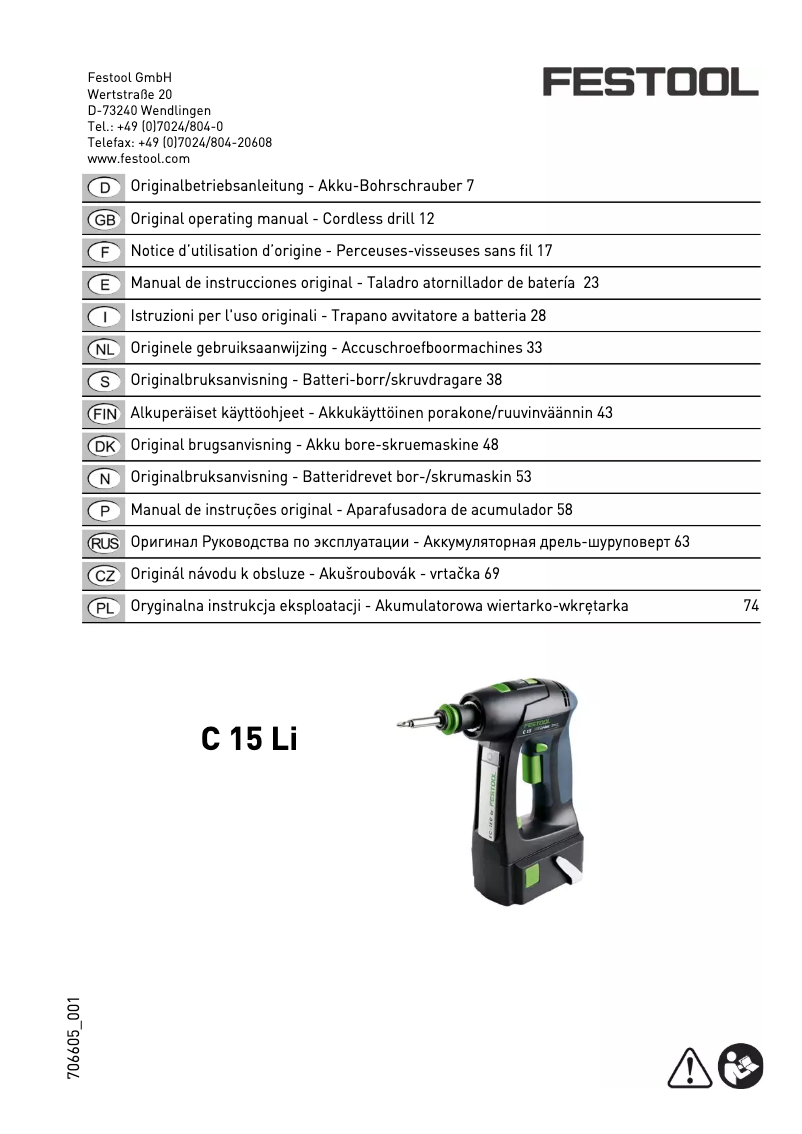 Page 1 de la notice Manuel utilisateur Festool C 15 Li