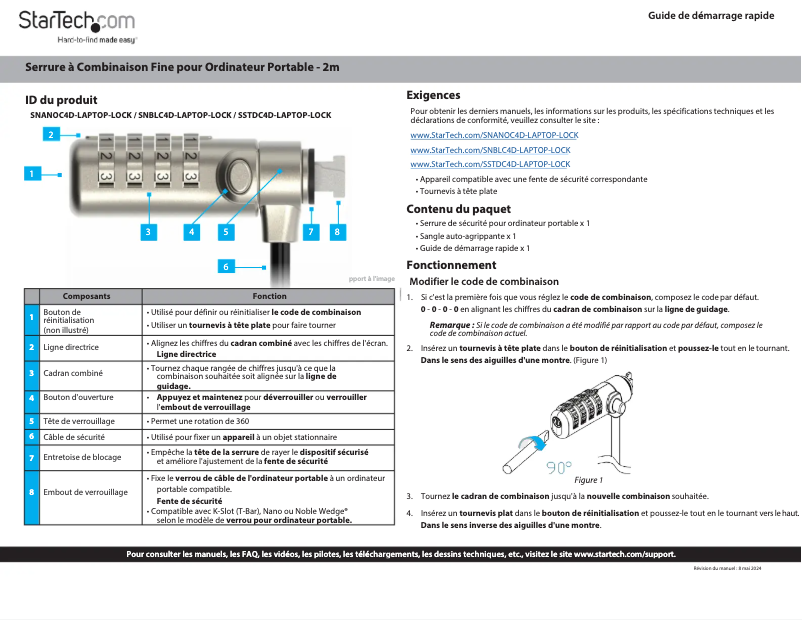 Page 1 de la notice Manuel utilisateur StarTech.com SSTDC4D-LAPTOP-LOCK