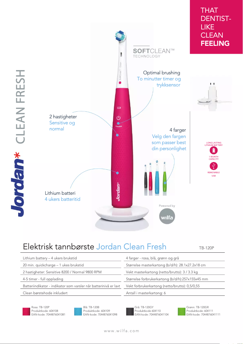 Página 1 del manual Ficha técnica Jordan Clean Fresh