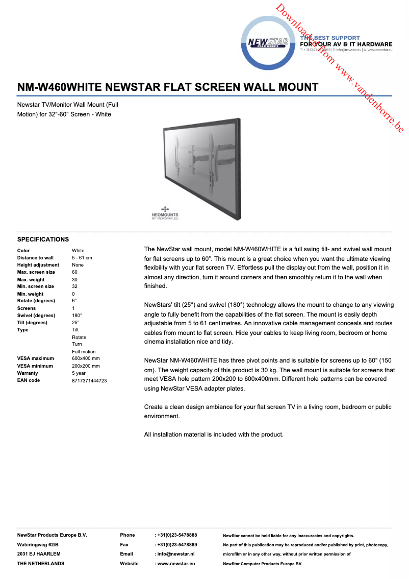 Page 1 de la notice Manuel utilisateur Newstar NM-W460