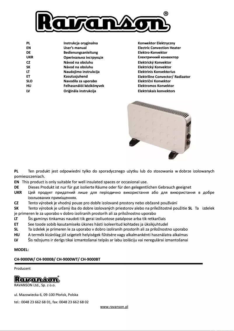Page 1 de la notice Manuel utilisateur Ravanson CH-9000W