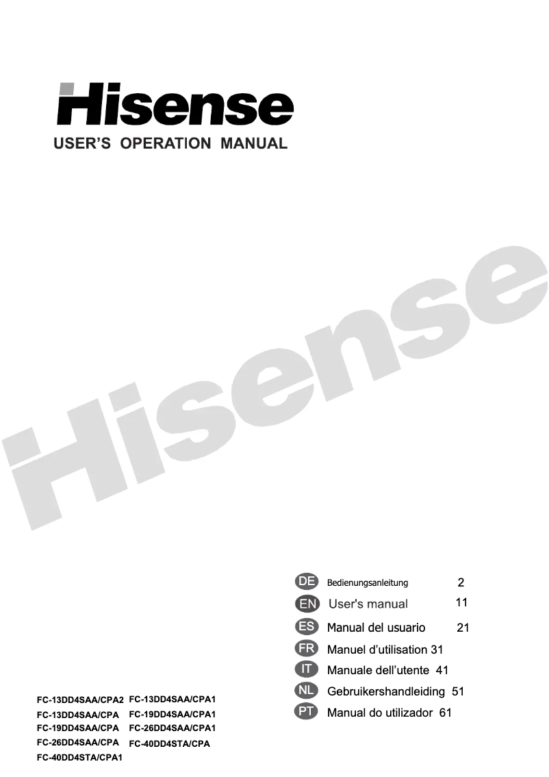Page 1 de la notice Manuel utilisateur Hisense FT403D4AW1