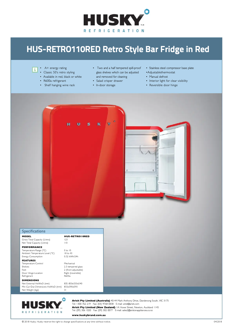 Página 1 del manual Ficha técnica Husky HUS-RETRO110