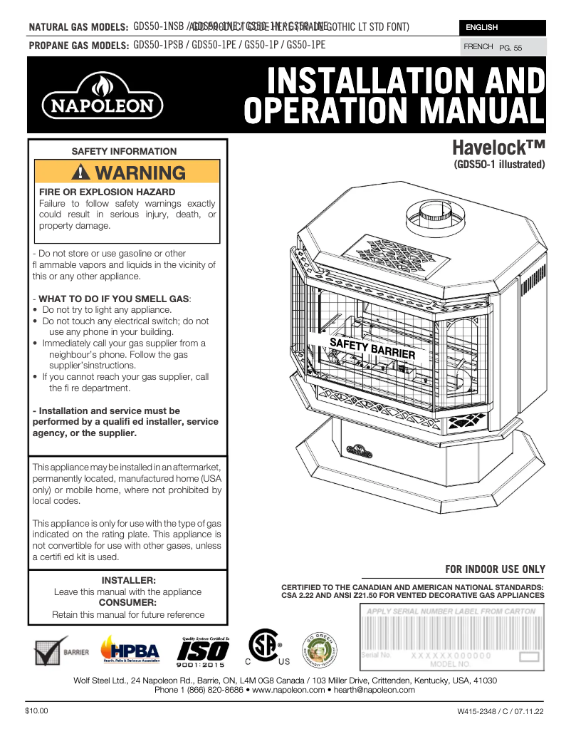 Page 1 of the manual User Manual Napoleon Havelock GDS50