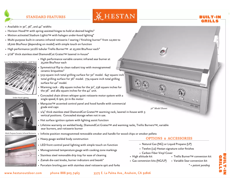 Página 1 del manual Ficha técnica Hestan GABR30-NG-BU