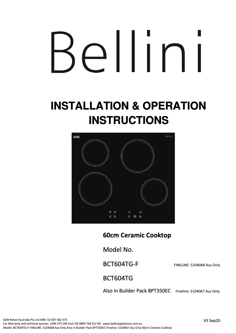 Page 1 of the manual User Manual Bellini BCT604TG-F