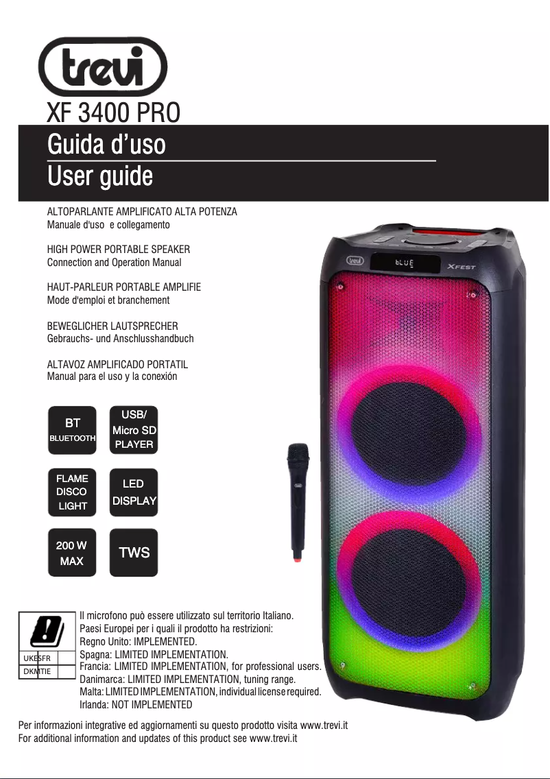 Page 1 de la notice Manuel utilisateur Trevi XF 3400 PRO