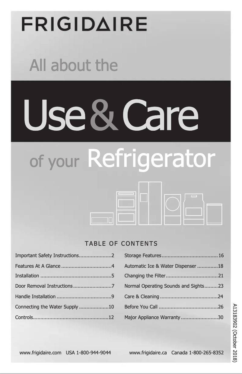 Page 1 de la notice Manuel utilisateur Frigidaire FFSC2323TS