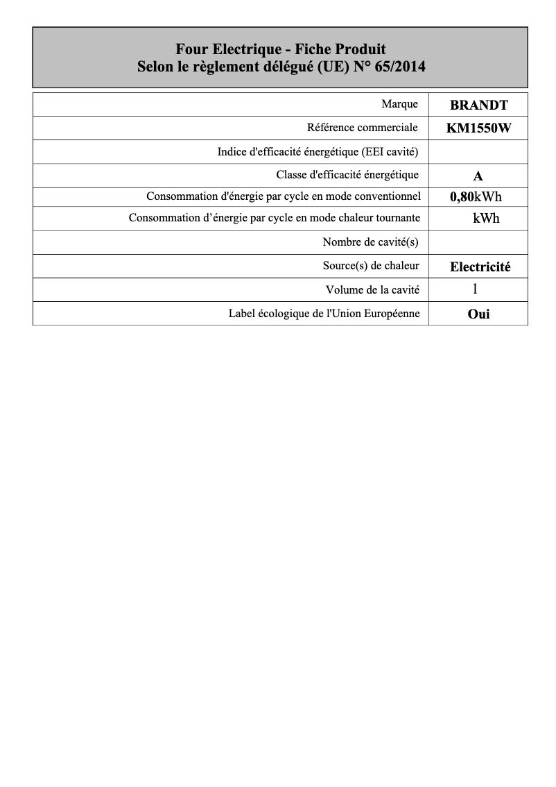 Página 1 del manual Manual de usuario Brandt KM1550W