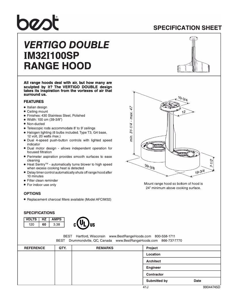 Page 1 de la notice Fiche technique Best Vertigo Double IM32I100SP