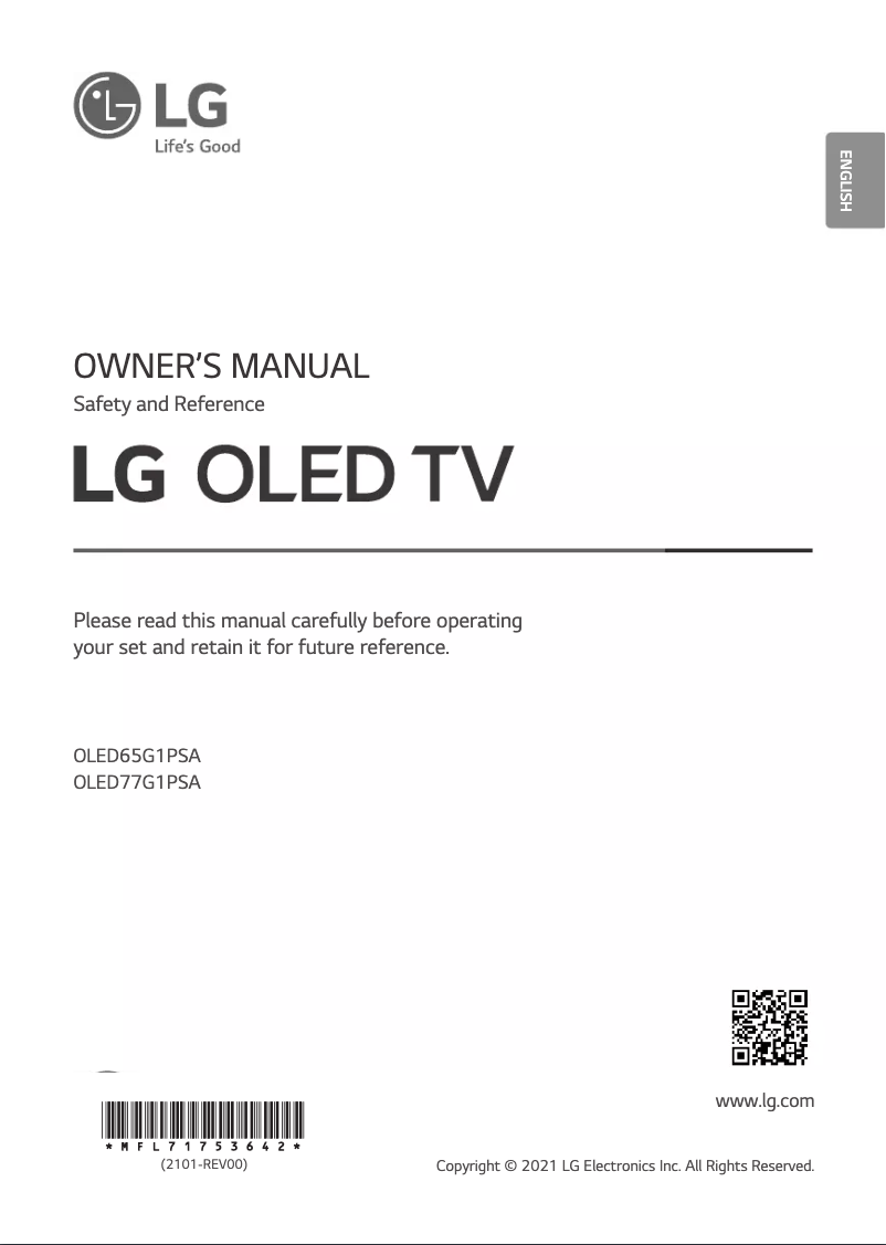 Page 1 of the manual User Manual LG OLED77G1PSA