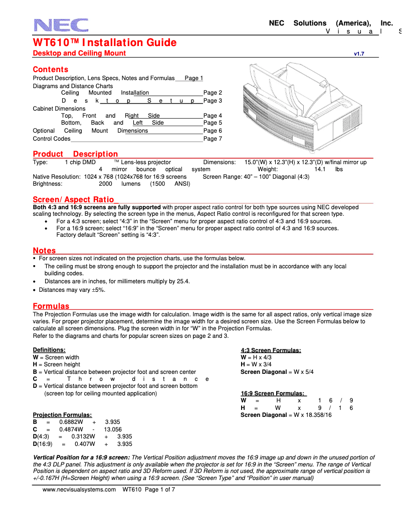Page 1 de la notice Manuel utilisateur NEC WT610